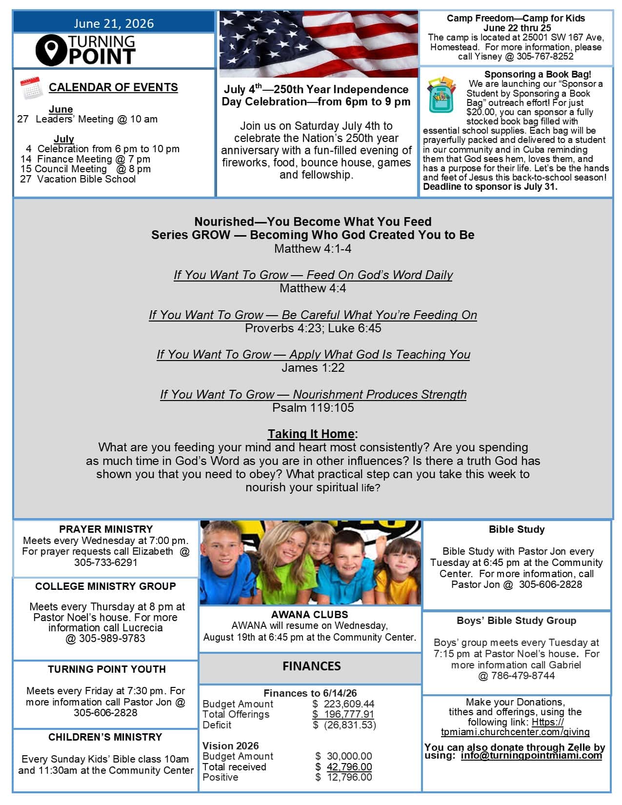 Sunday Bulletin - June 20, 2026